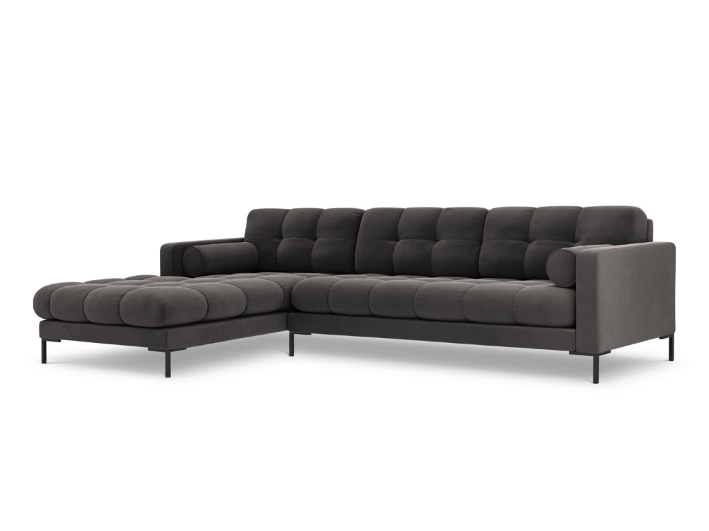 Cosmopolitan Design - Divano angolare sinistro "Bali" 5 posti in velluto grigio scuro 