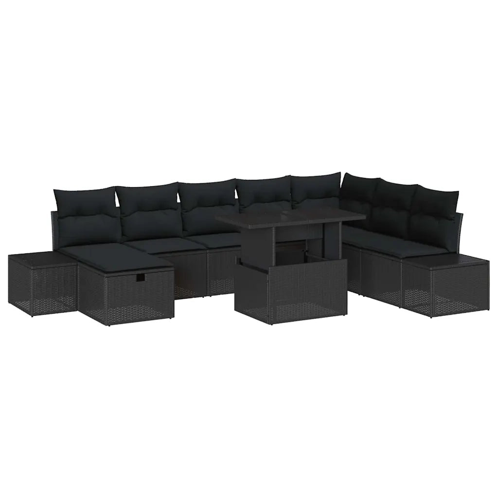 Set Divano da Giardino 9 pcs Nero polyrattan