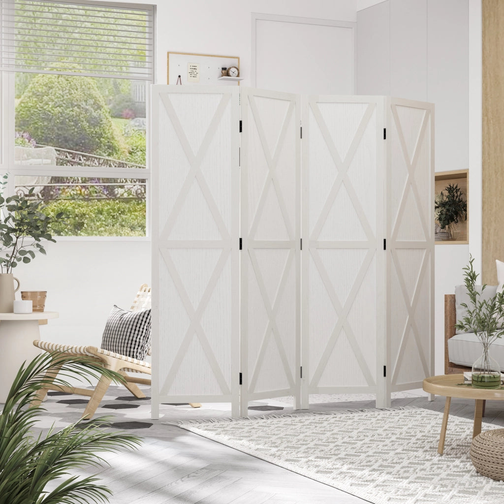Paravento 4 Ante Stile Campagna ¨C zephmum ¨C Bianco Legno di Paulownia