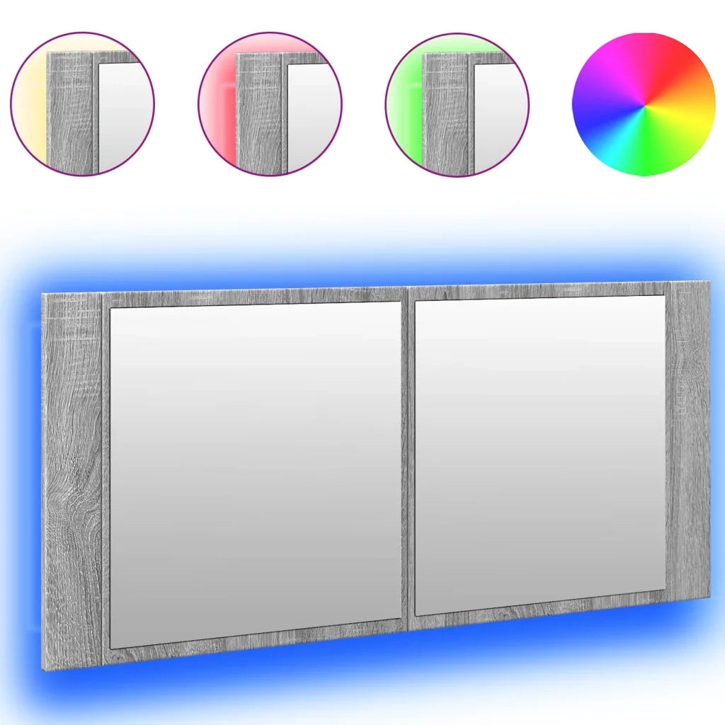 Armadietto Specchio con LED da Bagno-Mobile bagno con specchio Grigio Sonoma 100x12x45 cm