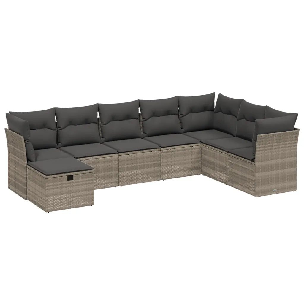 Set Divano da Giardino 8pz con Cuscini Grigio Chiaro Polyrattan