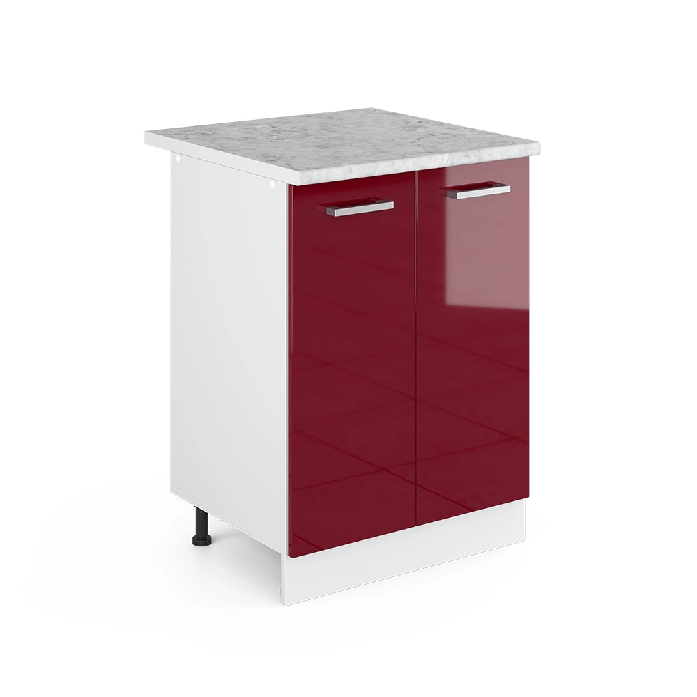 Vicco Base universale Rosso bordeaux lucido 60 cm con ante, con piano di lavoro