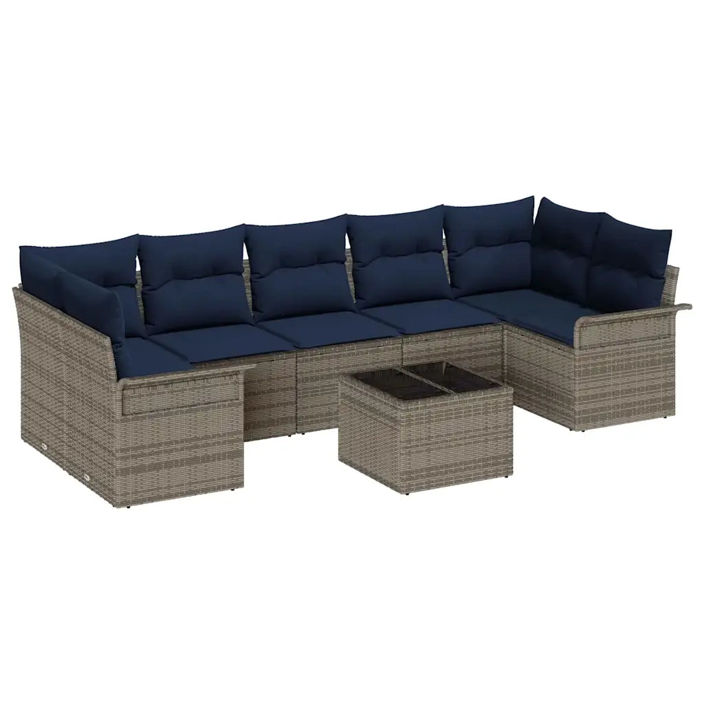 Set Divano da Giardino 8 pcs Grigio e Blu Navy polyrattan 3353954