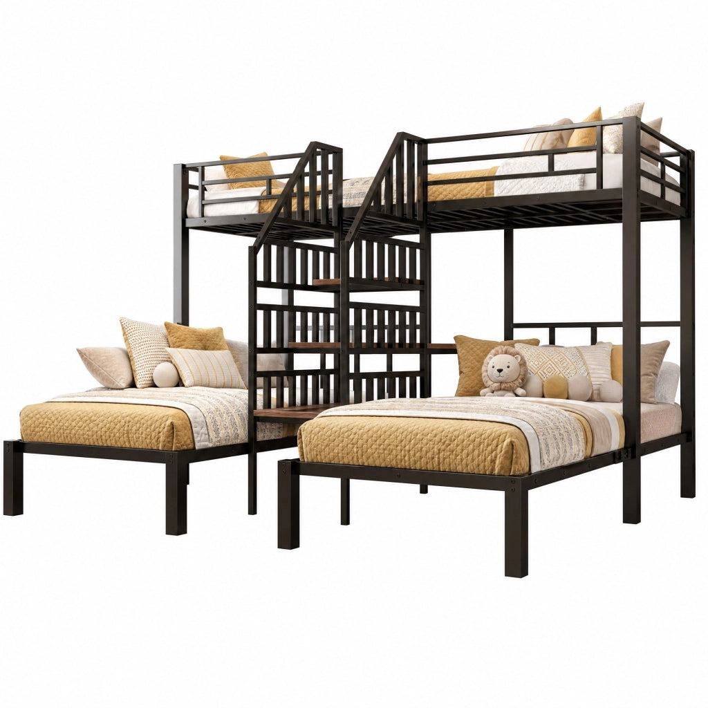 Letto a castello 90x200 cm con LED; scrivania; ripiani e prese USB; metallo e MDF; nero