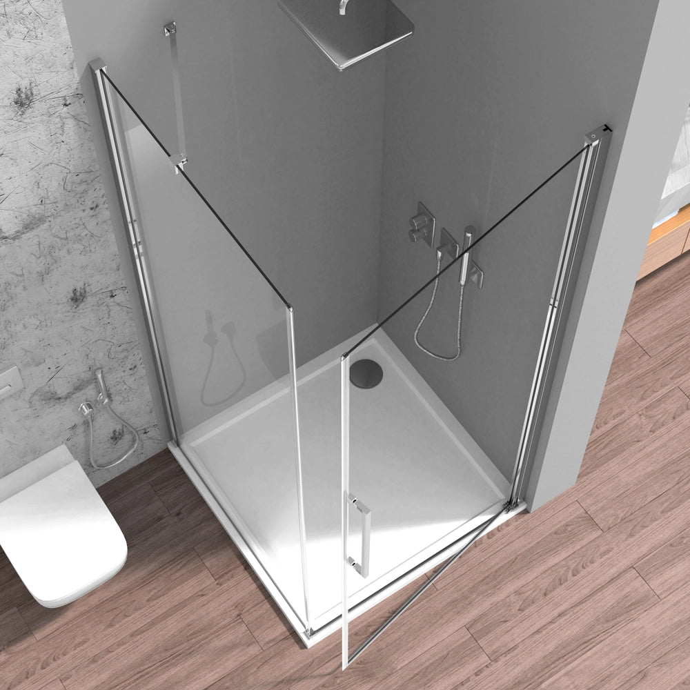 Box doccia angolare 80x80 in vetro temperato trasparente battente con profili cromo Neos