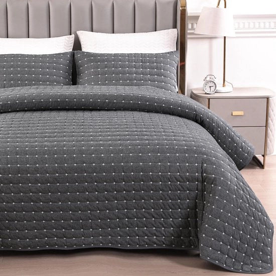 Bordure in Tela 240x260cm Grigio Scuro, 100% Canovaccio, Tela di Cuscino Ultraliscia con Decorazione, Cuscini 240x260, Coperta con 2 Cuscini, Trapunta per Divano