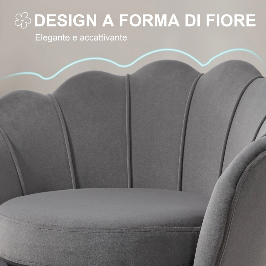 EasyComfort Poltrona a Conchiglia, Poltroncina Vintage, Poltroncina da Camera e Salotto, Design Elegante, con Schienale Alto, 76x67x74cm, Grigio