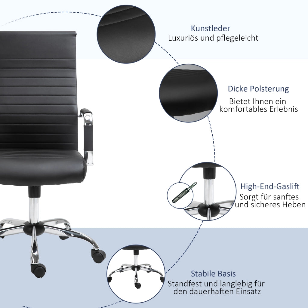 Sedia da ufficio ergonomica con funzione oscillante; altezza regolabile e ruote girevoli in similpelle nera