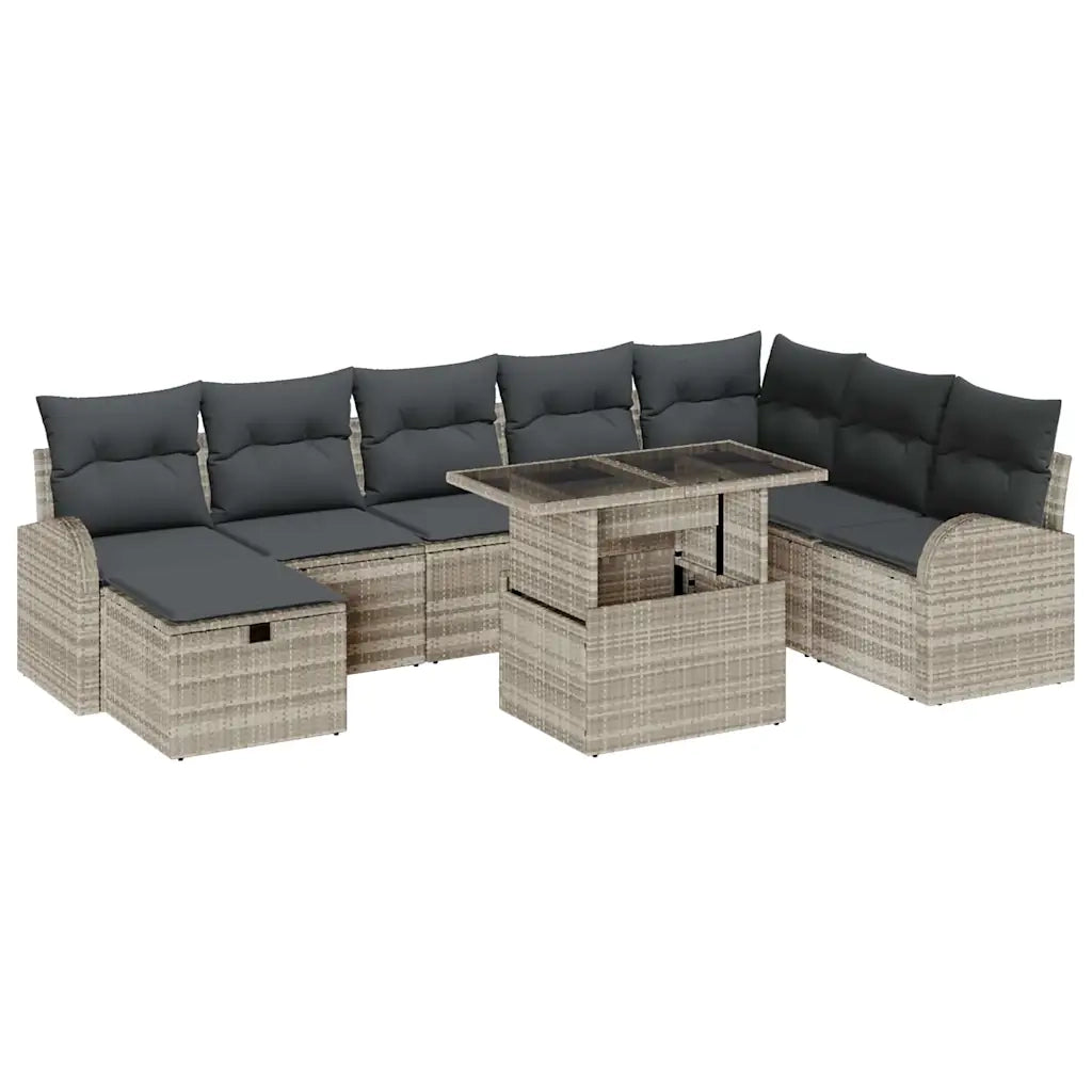 Set Divano da Giardino 9 pcs Grigio chiaro Poly Rattan 3361111