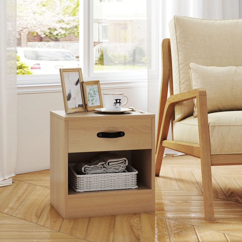 Tavolino da Salotto con Cassetto e Ripiano Aperto ¨C Zephmum ¨C Naturale 39x28x41 cm