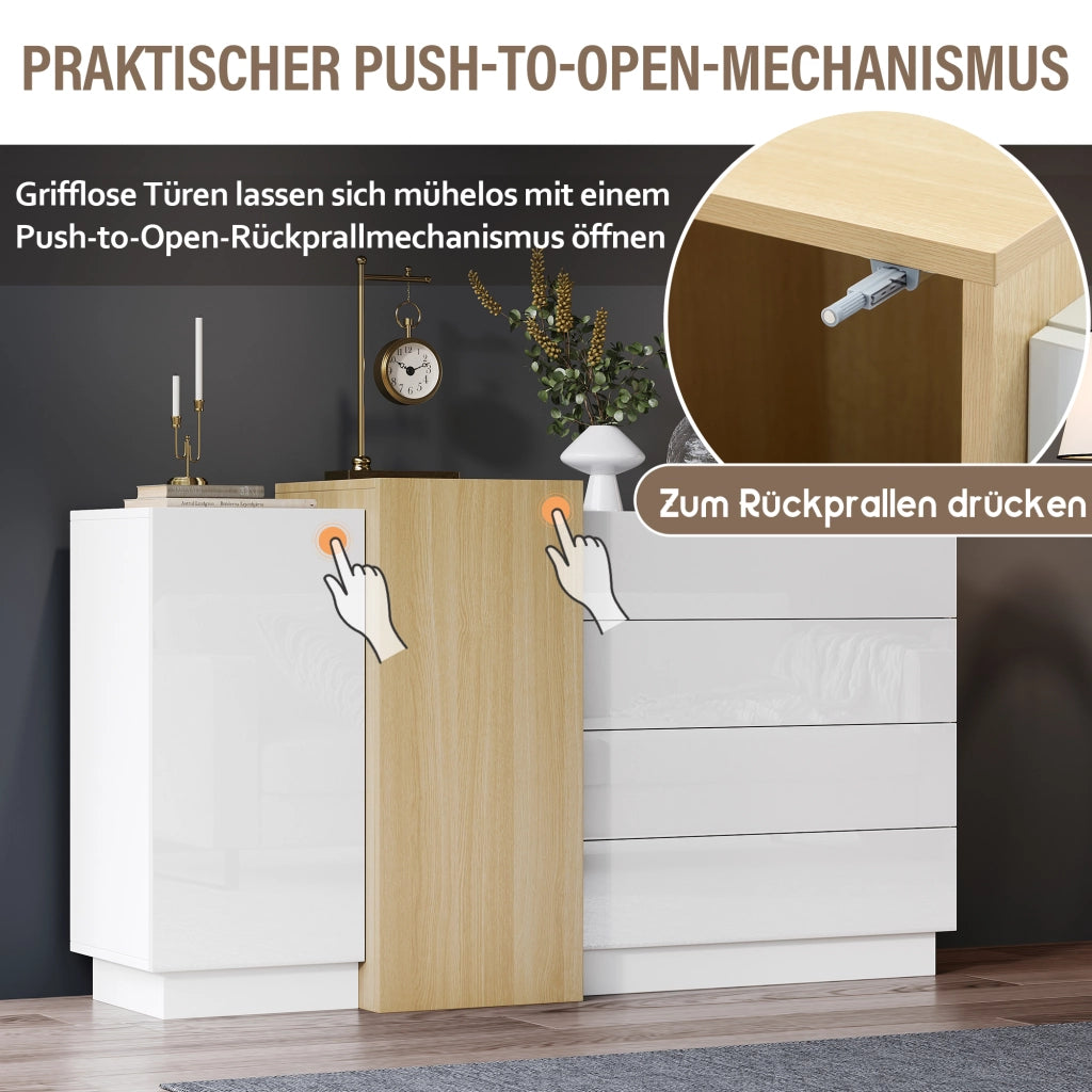 MADIA 140x35x76,5 cm Bianca lucida MDF con 4 cassetti e 2 ante