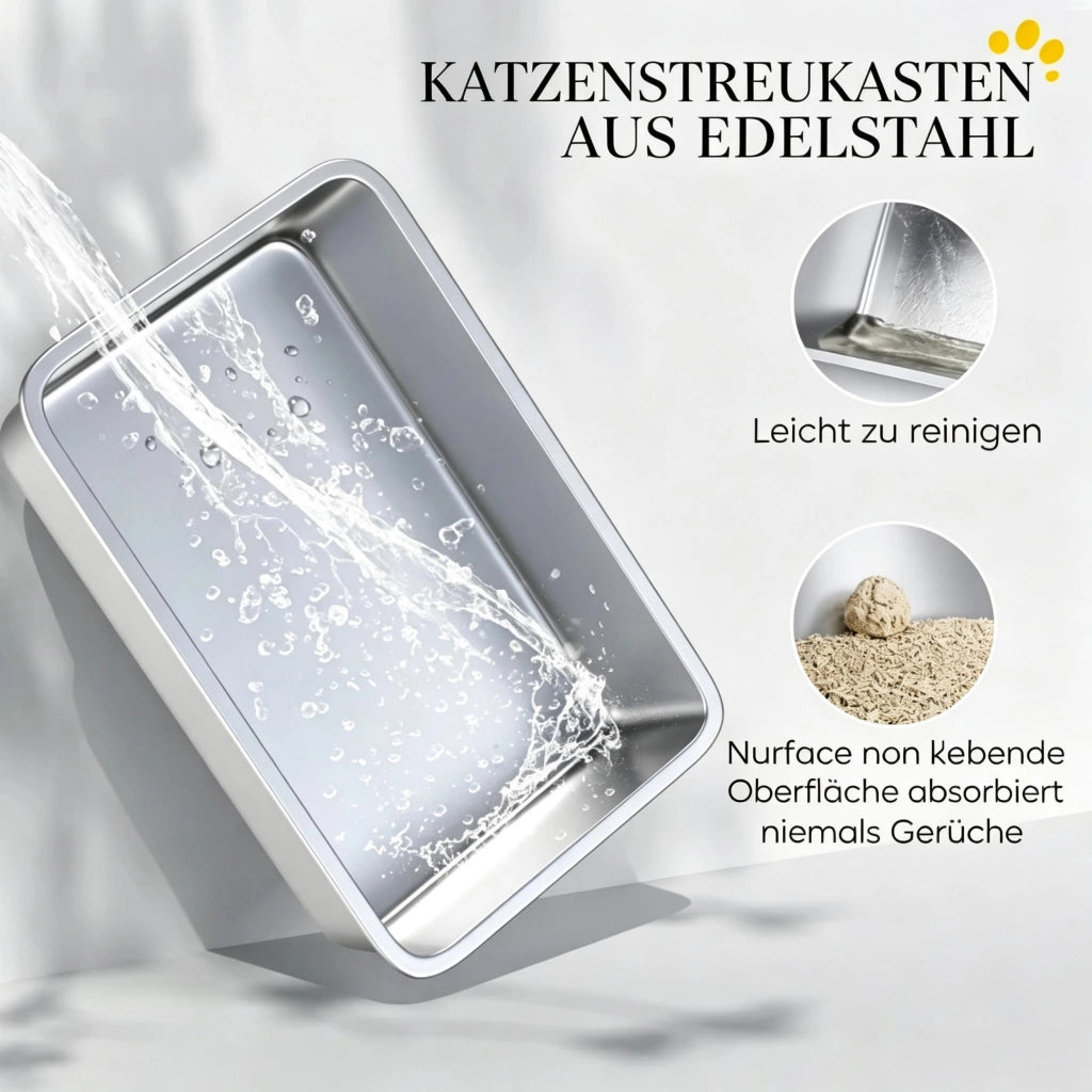 Lettiera per gatti XL in acciaio inox, toilette a forma di casetta per gatti di grandi dimensioni, facile da pulire.