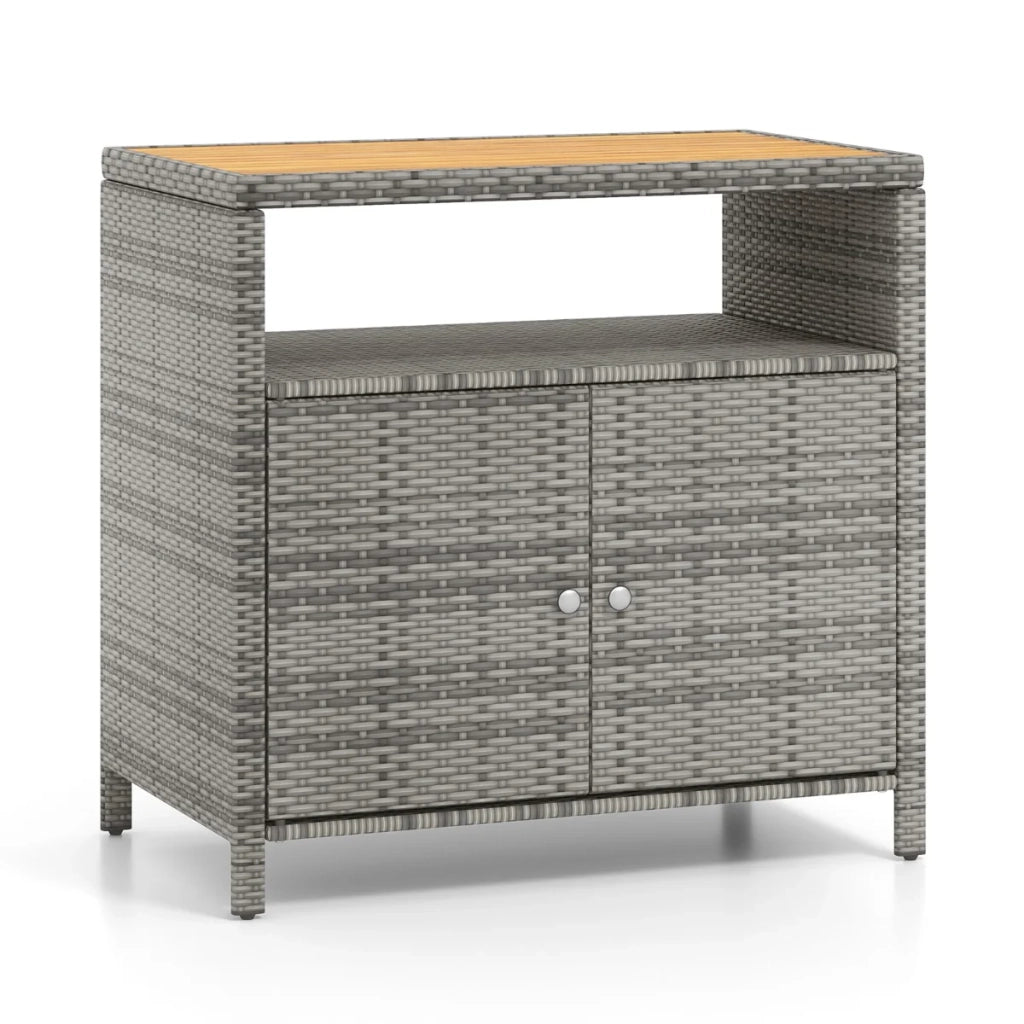 Mobiletto portaoggetti da esterno 90 x 53 x 86 cm ampio spazio di stoccaggio design elegante in rattan grigio misto e legno naturale 20_0010245
