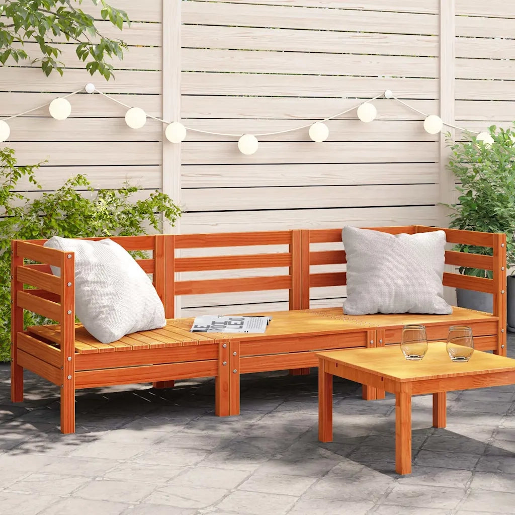 Divano da esterno-Divano da Giardino a 3 Posti Marrone Cera Legno Massello Pino 573421