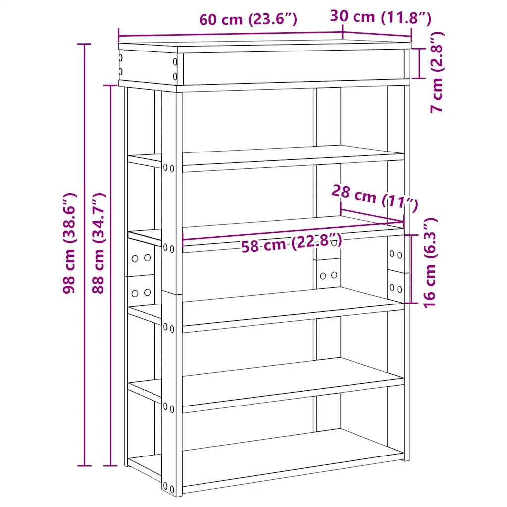 Scarpiera-Scaffale per scarpe Legno Antico 60x30x98 cm in Legno Multistrato