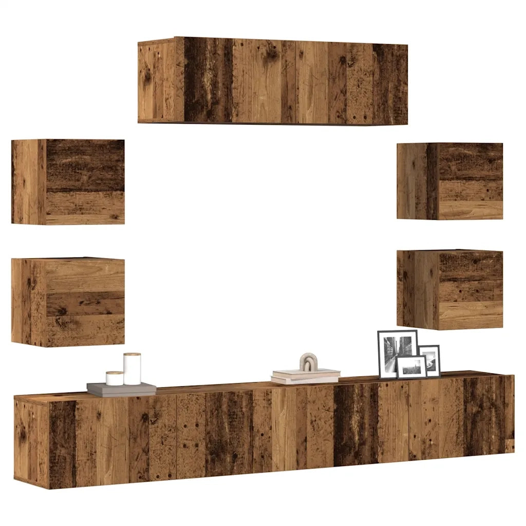 Set Mobile TV 7 pz | Armadietto TV | Mobile Porta TV Montato a Parete Legno Antico in Truciolato