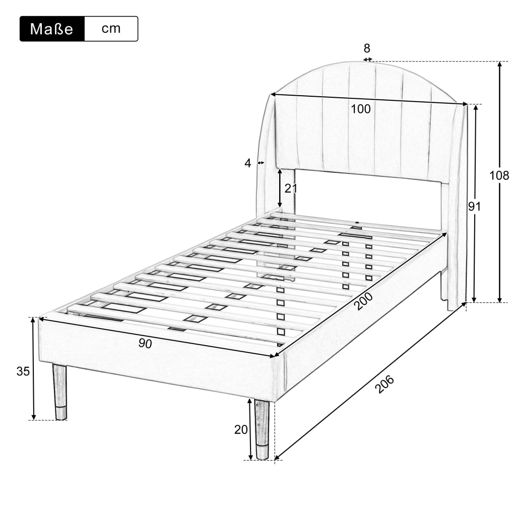 letto imbottito velluto beige 90 x 200 cm