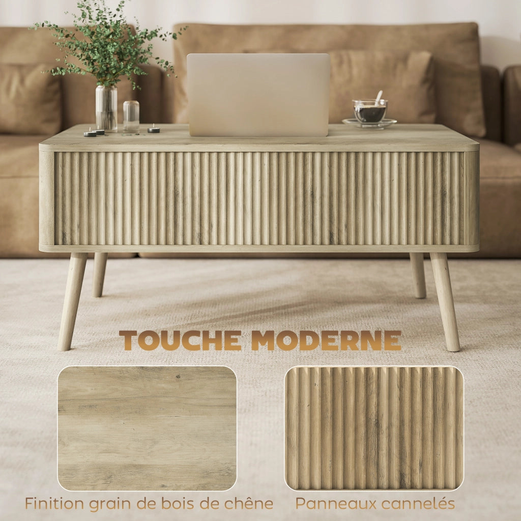 Tavolino da caff¨¨ con scomparto ¨C Xylo ¨C legno di pino, effetto rovere, 91x56x43 cm