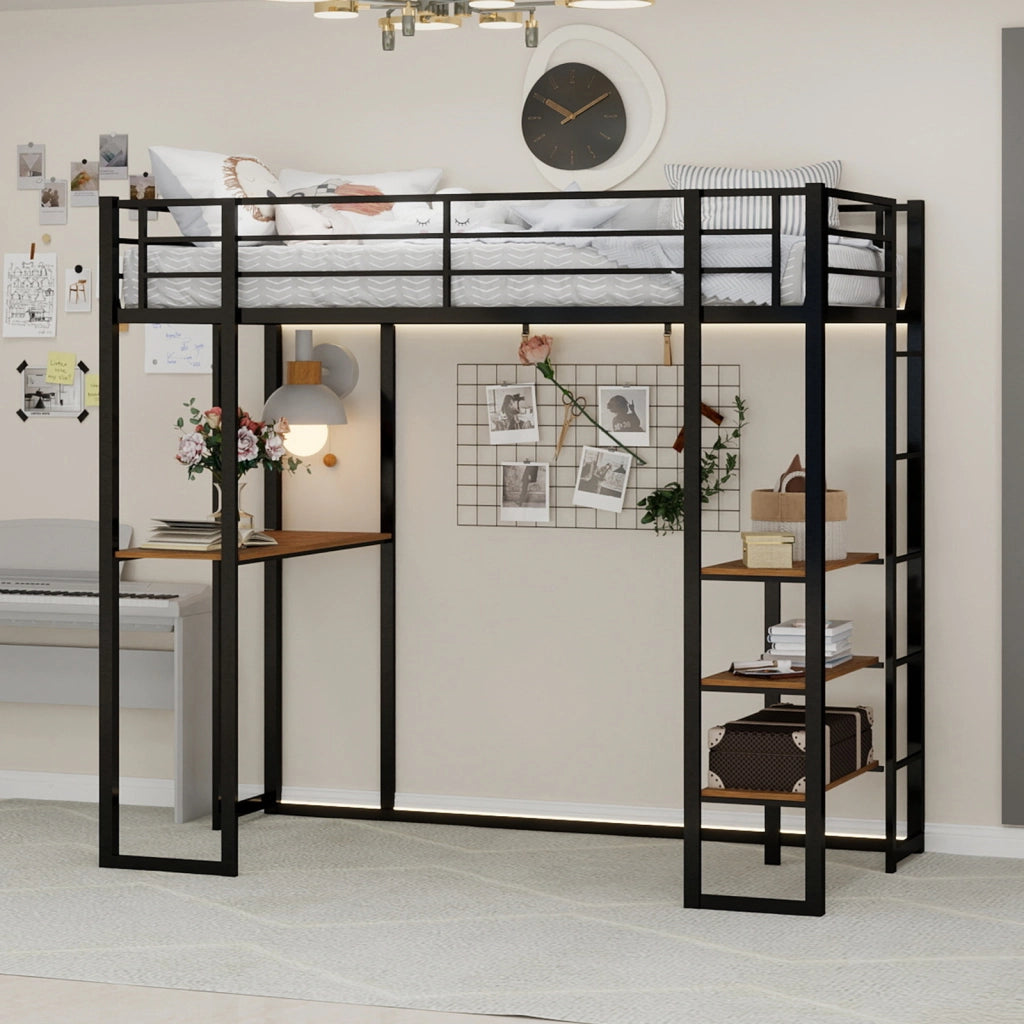 LETTO a soppalco con scrivania 90x190 cm Ferro Nero
