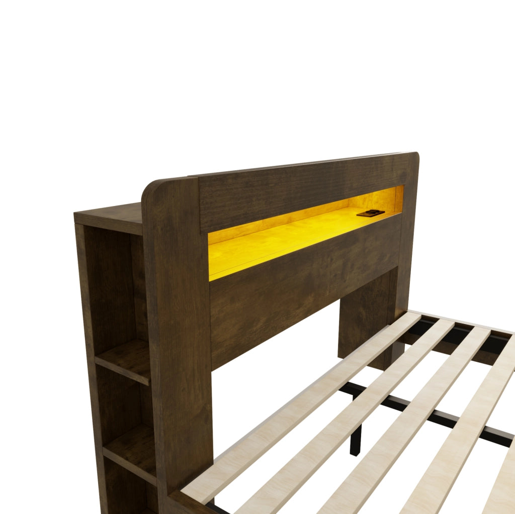 Letto matrimoniale 140x200 cm con contenitore, LED e prese integrate