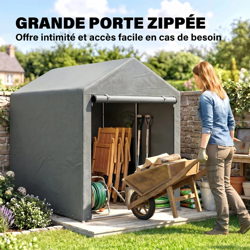 Capanno Attrezzi Tenda Garage con Copertura Anti UV e Telaio in Metallo, 120x179x165cm, Grigio Chiaro