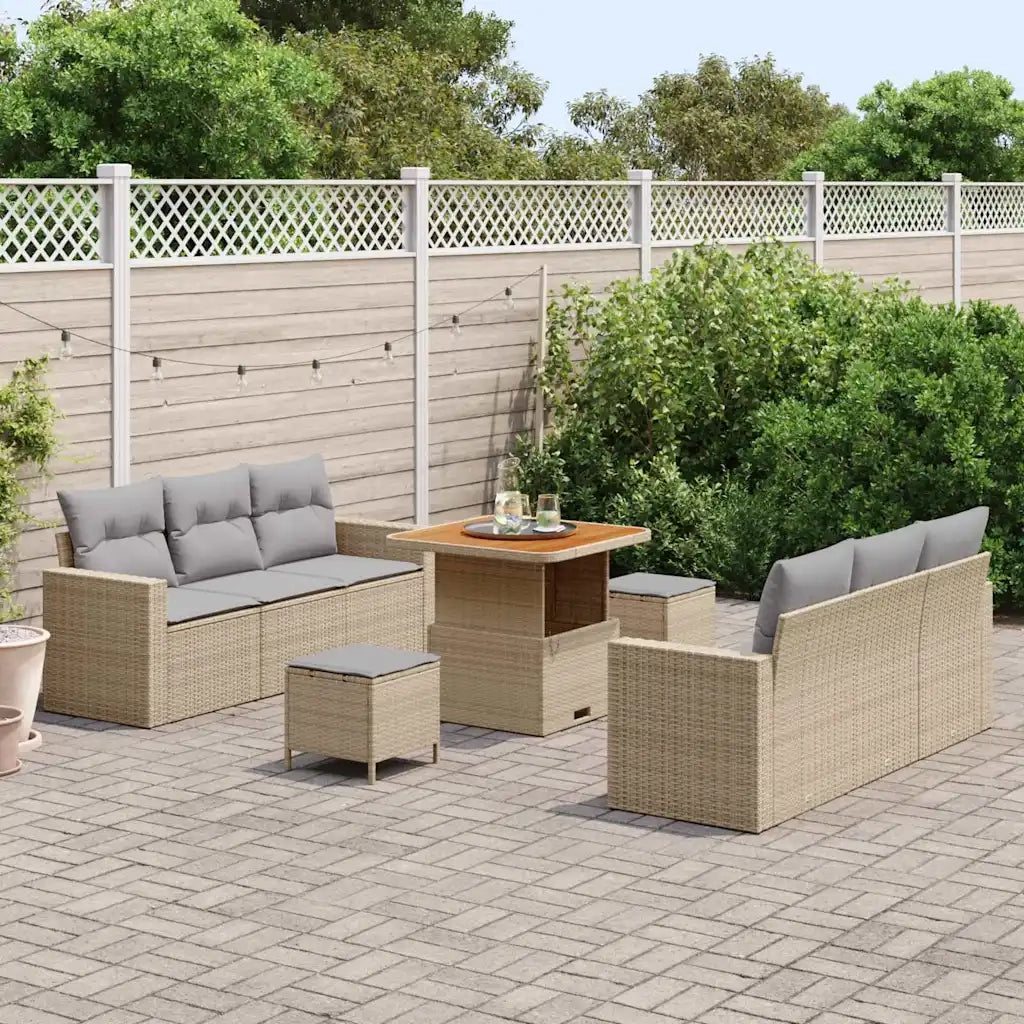 Set Divano da Giardino con cuscino 9 pcs beige e grigio chiaro