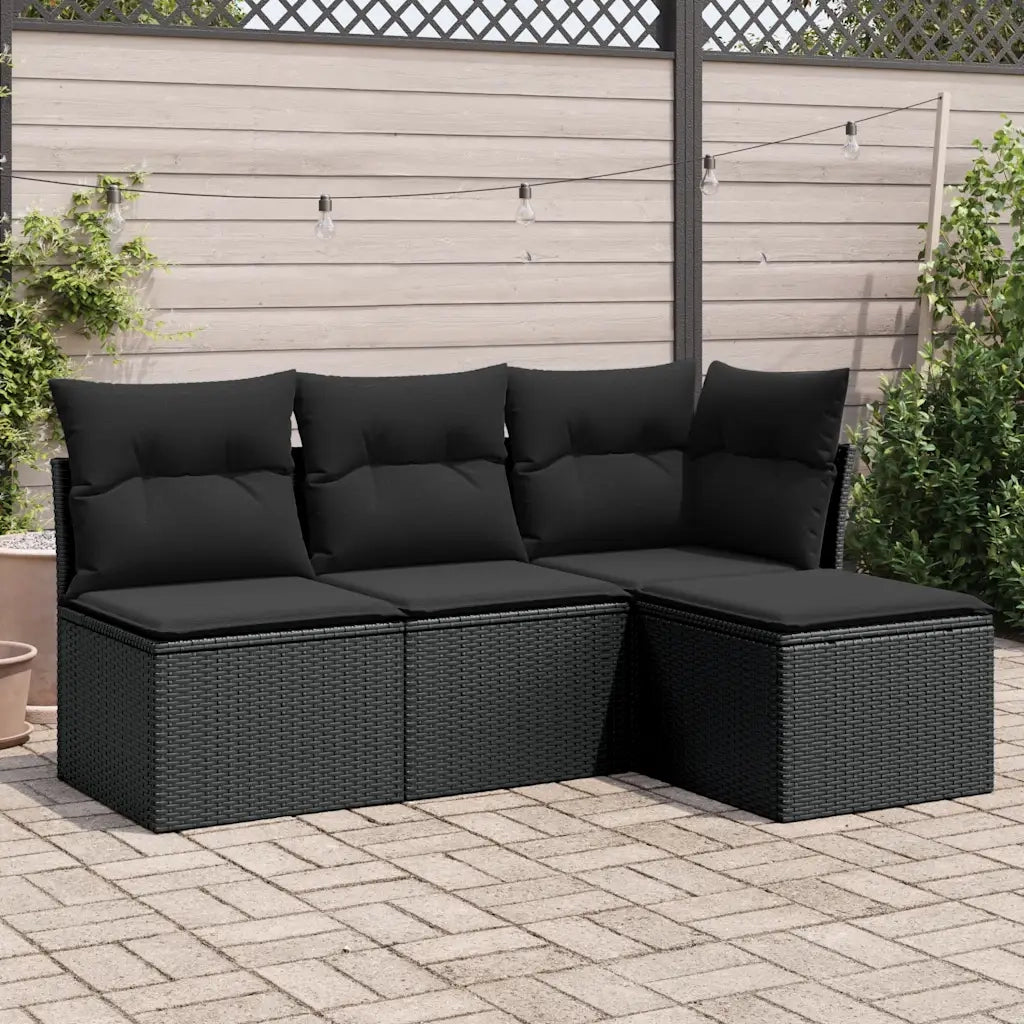 Set Divani da Giardino 4 pz | Set Salotto da Giardino con Cuscini Nero in Polyrattan