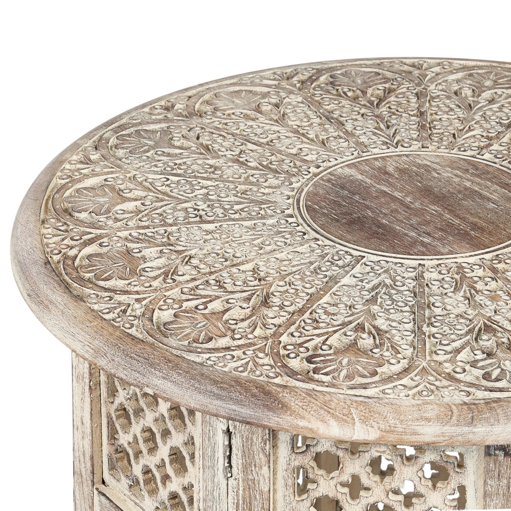 Tavolino in legno di mango chiaro Piano rotondo Base ottagonale 53 x 53 cm Design tradizionale