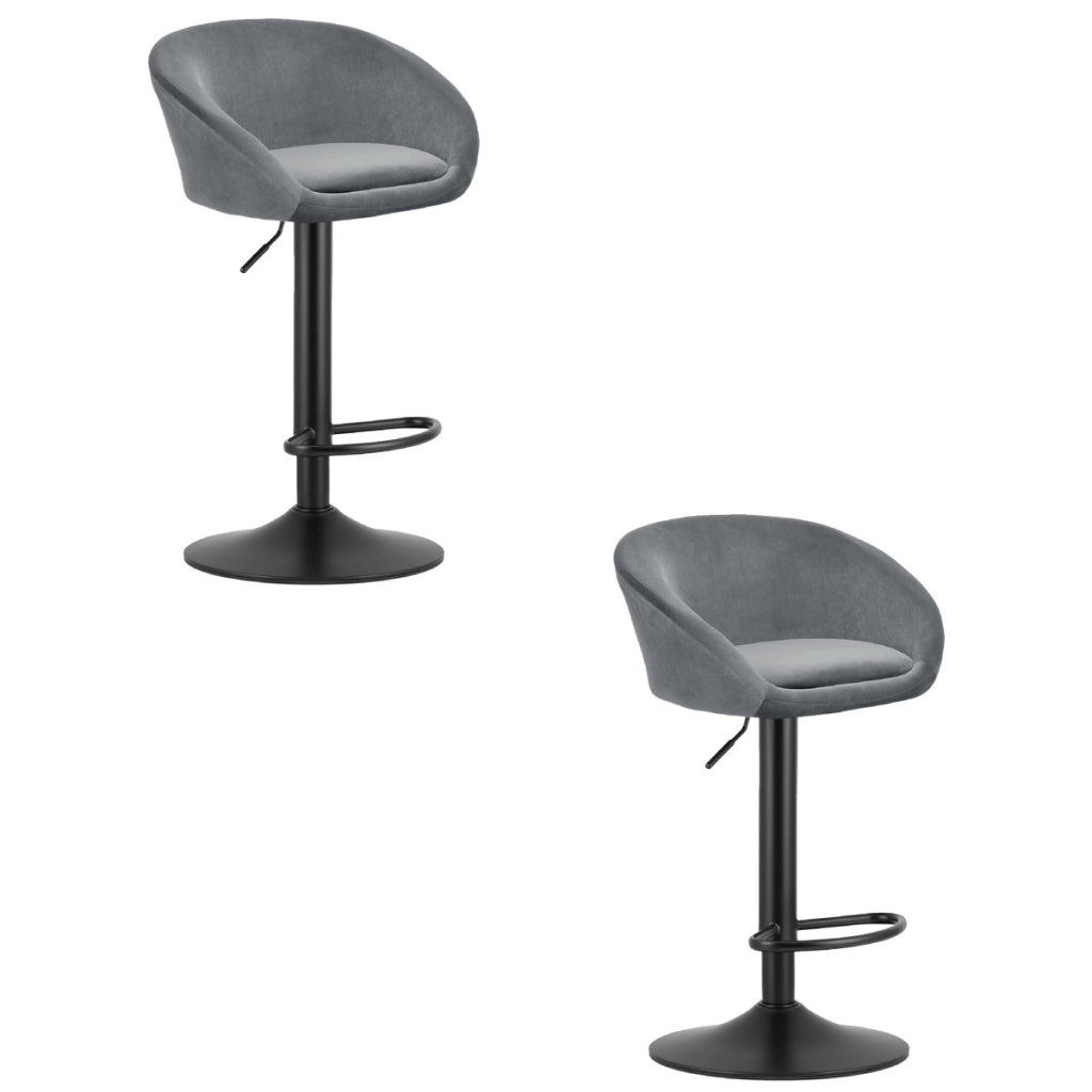 Set di 2 sgabelli bar East in velluto grigio e metallo nero
