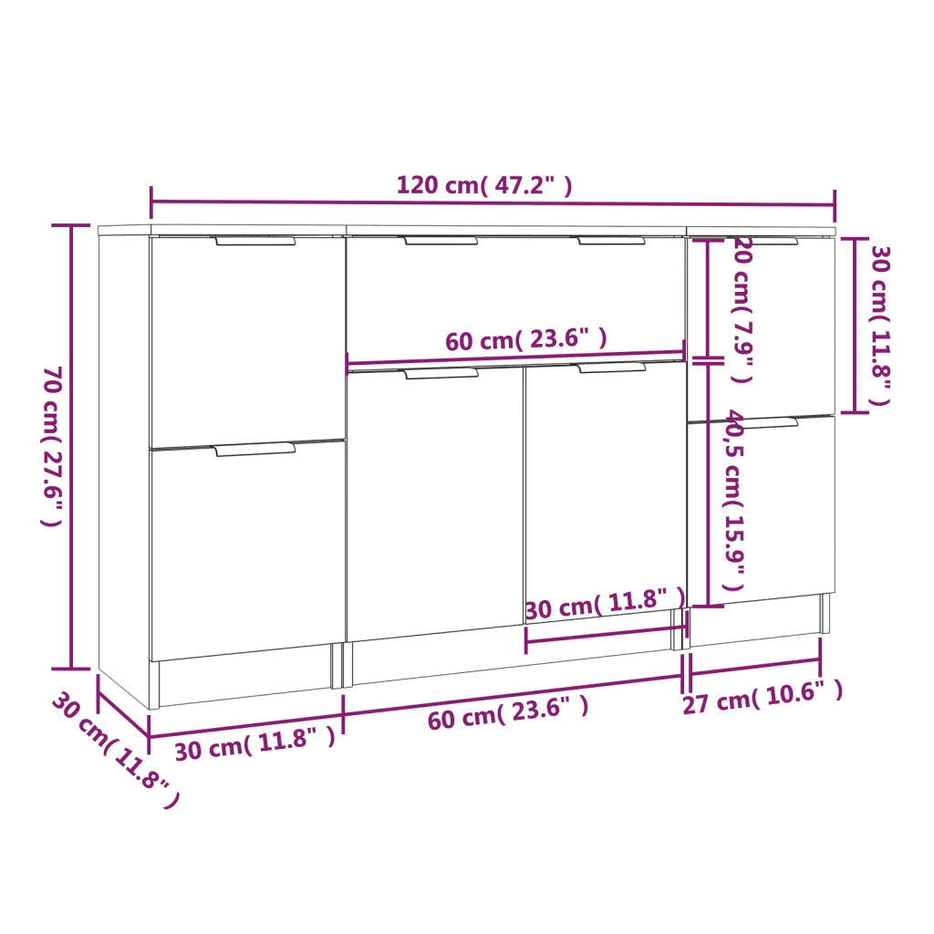 Credenze 3 pz | Madia | Buffet da pranzo | Armadio da pranzo Grigio Sonoma in Legno Multistrato