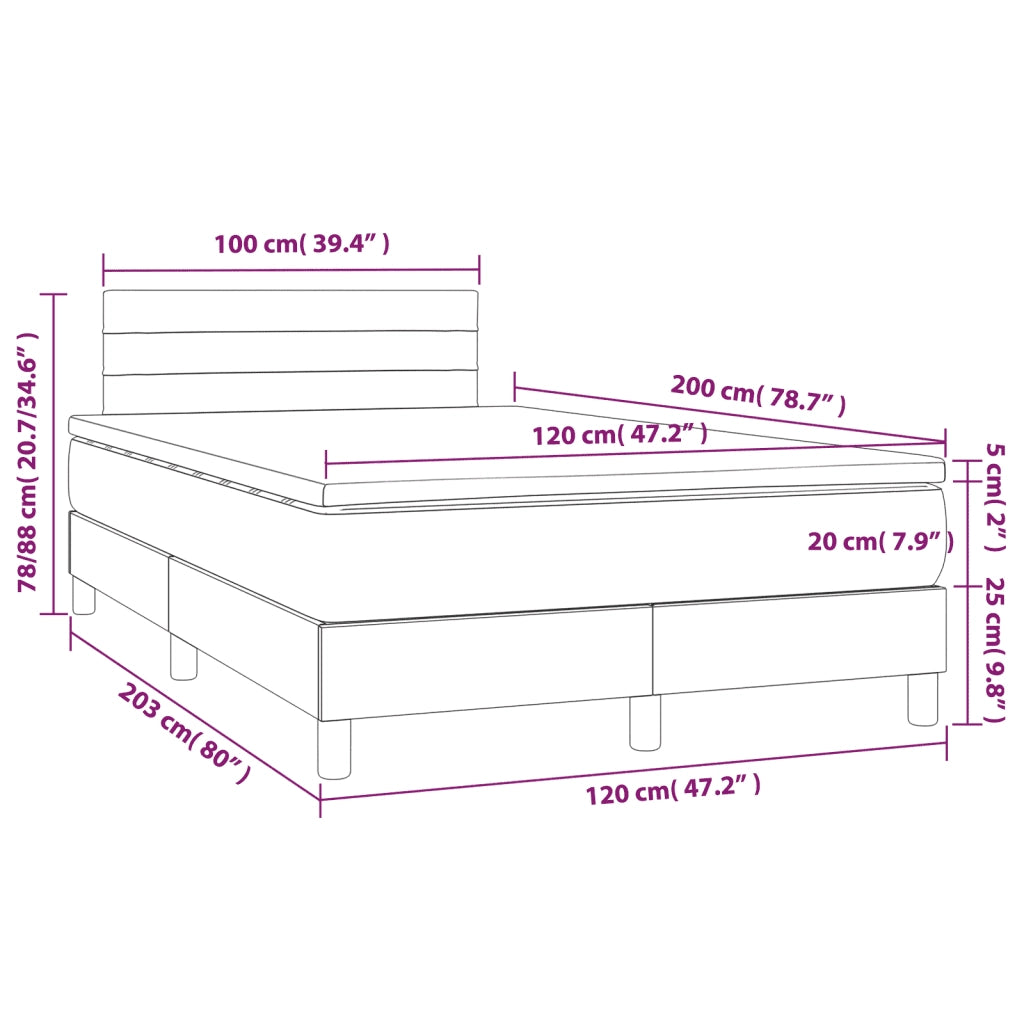 Letto a Molle Materasso e LED Marrone Scuro 120x200 cm Tessuto 3133224