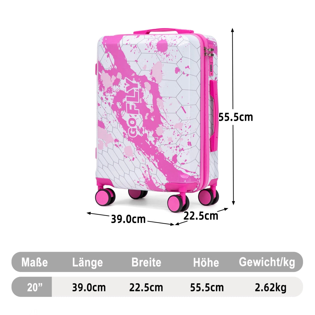Valigia rigida da 20 pollici con ruote piroettanti, lucchetto a combinazione, struttura in PC rosa 39 × 23,5 × 56 cm