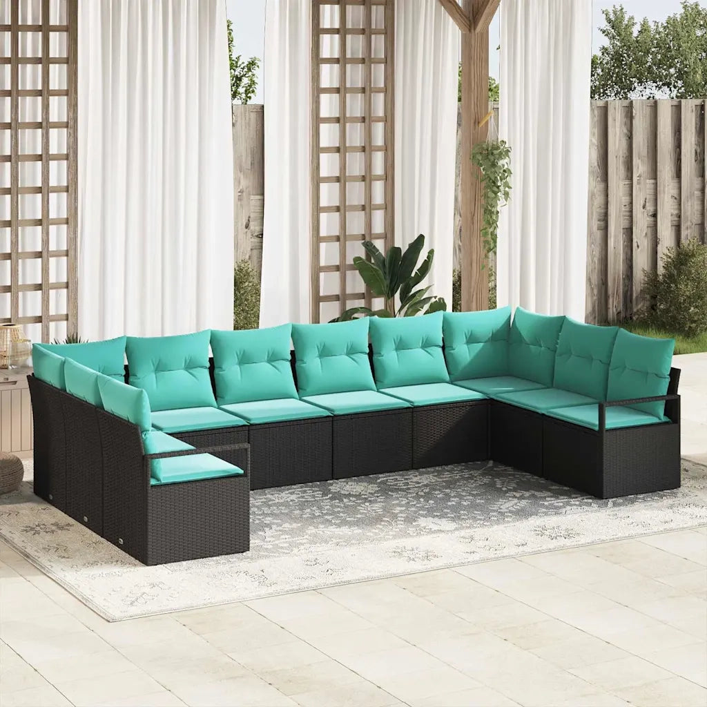 Set di divani con cuscino 10 pcs Nero polyrattan 3346566