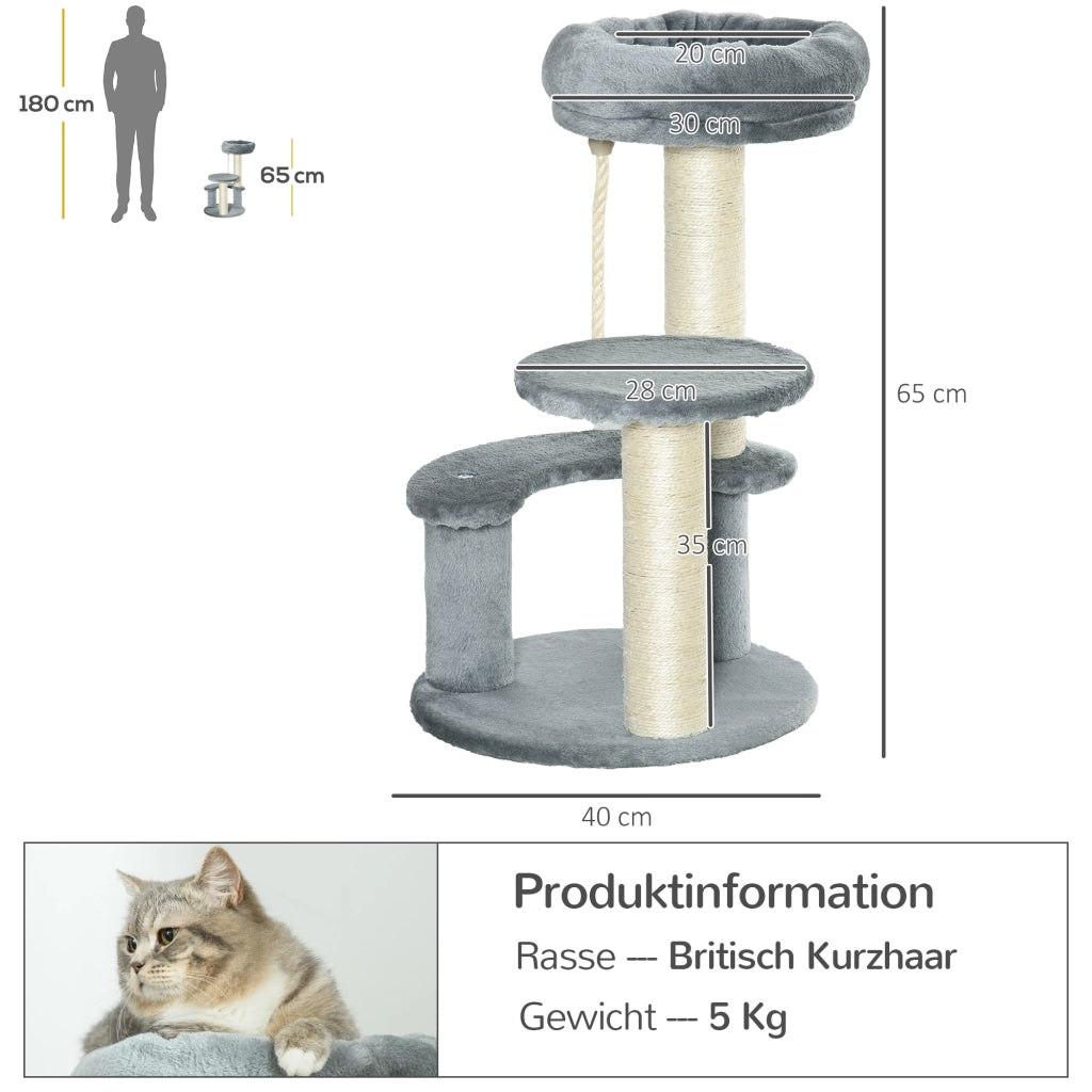 Tiragraffi per Gatti 65 cm ¨C Xylo ¨C Grigio con Cuccia e Piattaforma