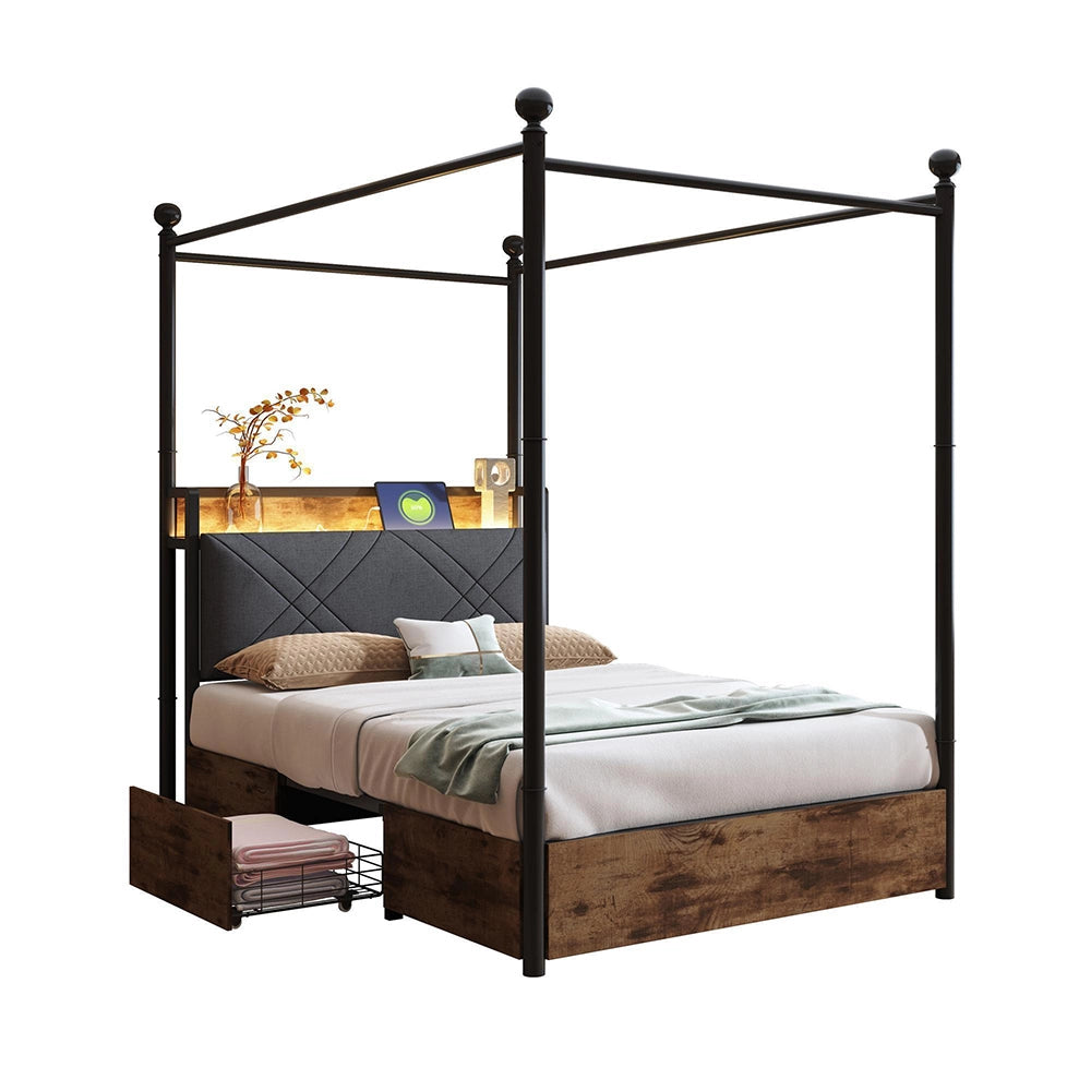 Letto ferro 90x190cm?- Xylo - LED USB 2 cassetti nero