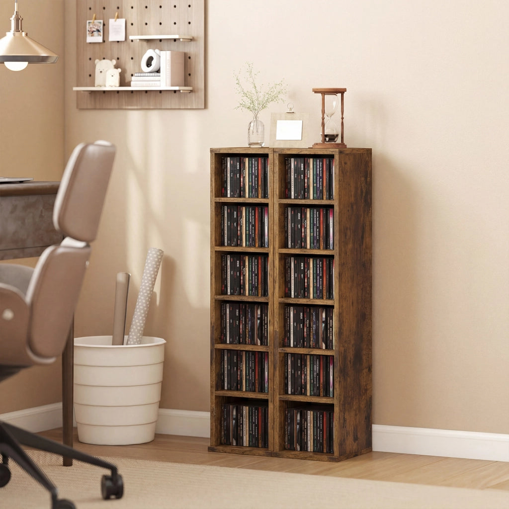 Libreria per CD ¨C Xylo ¨C legno marrone rustico, 2 mobili con ripiani regolabili, 21x22.5x88.5 cm