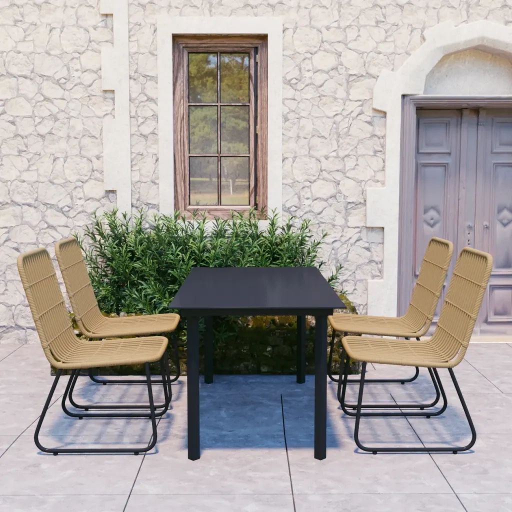 Set da Pranzo da Giardino 5 pz in Polyrattan e Vetro