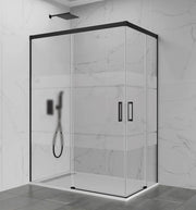 Box doccia angolare BASIC apertura al vertice 110x75 cm (105-109/70-75) nero opaco vetro satinato