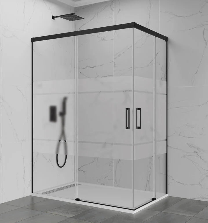 Box doccia angolare BASIC apertura al vertice 110x75 cm (105-109/70-75) nero opaco vetro satinato