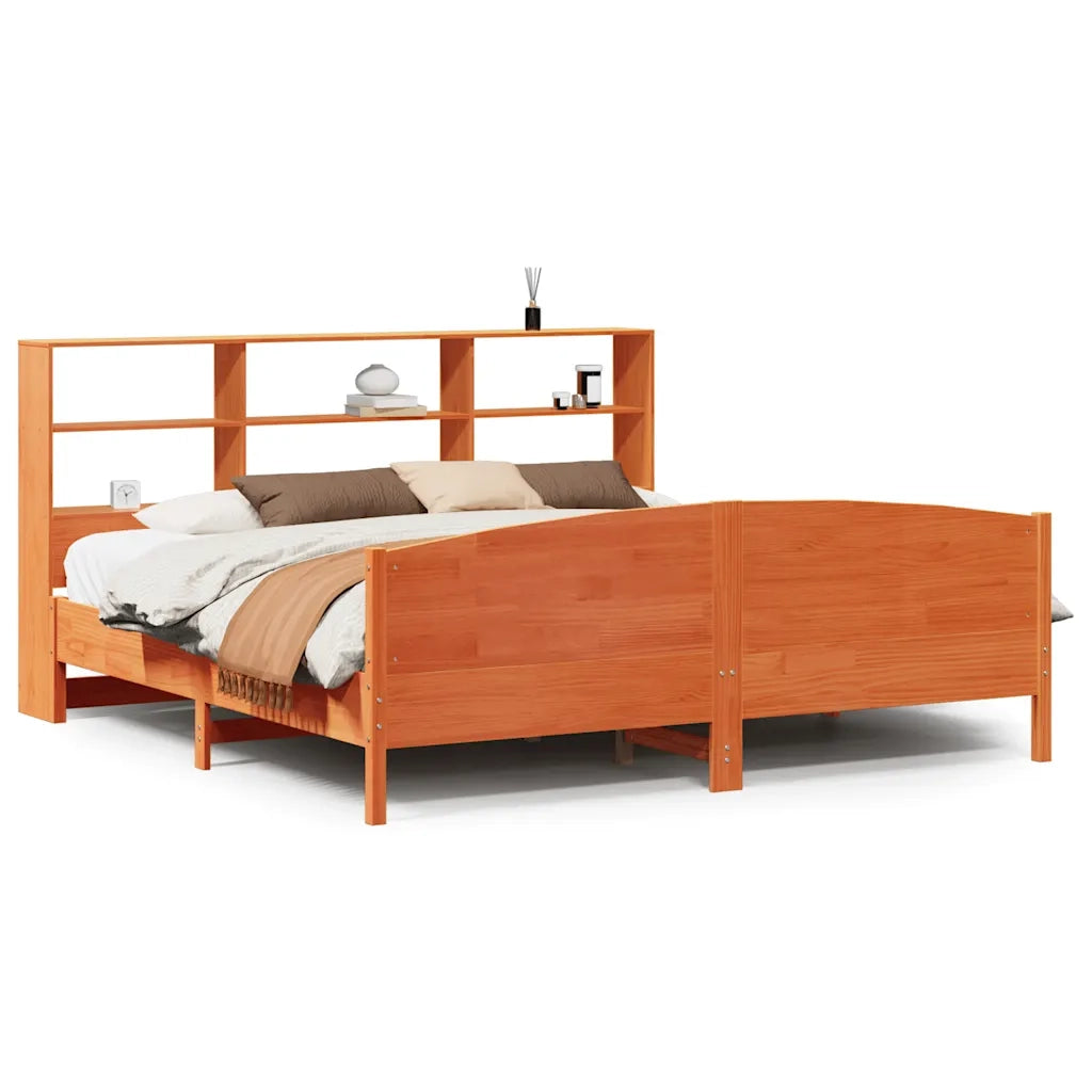 Letto Libreria senza Materasso Marrone Cera 180x200 cm in Pino 3323097