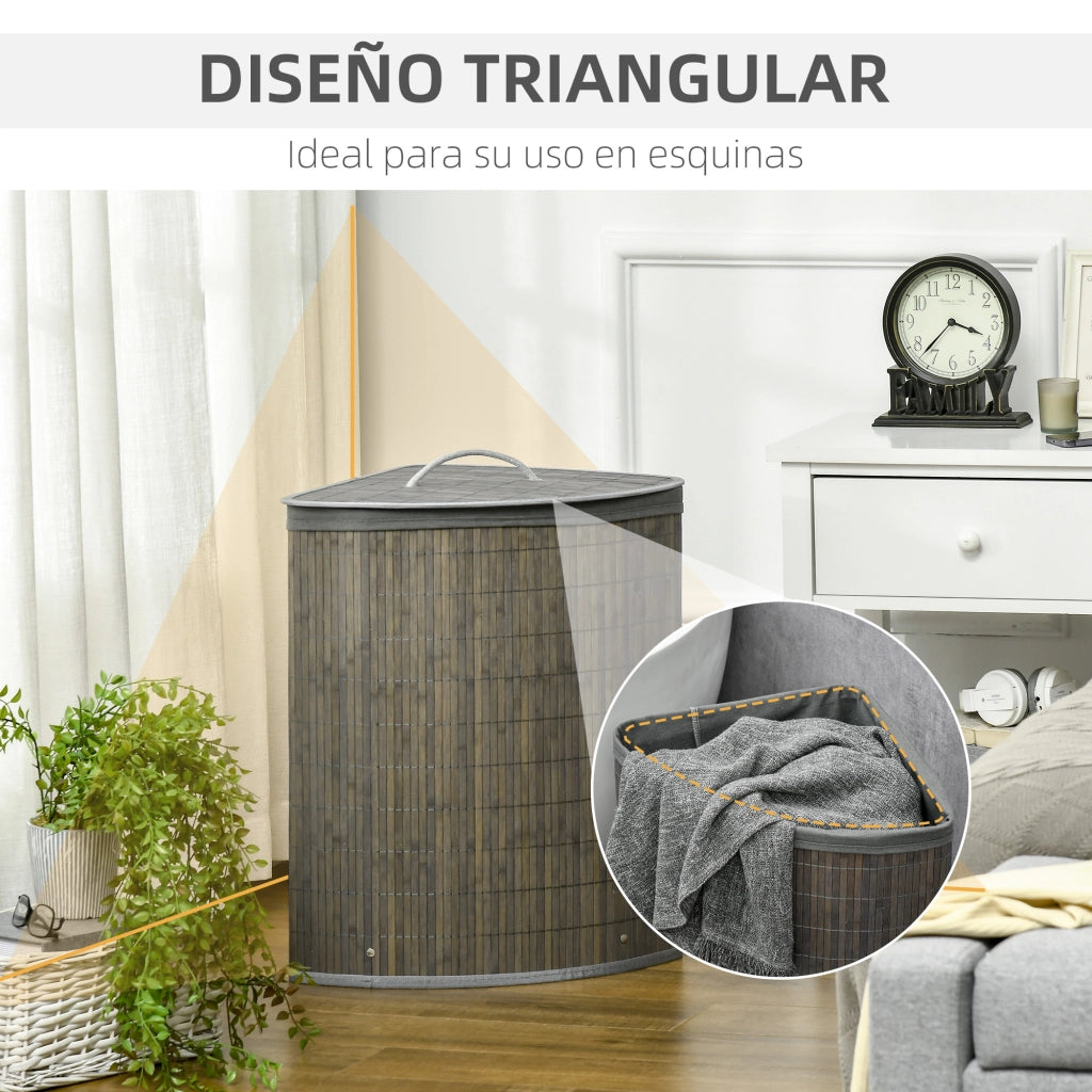 Cesto per Biancheria Sporca in Bamb¨´ 55L ¨C zephmum ¨C Grigio 38x38x57 cm
