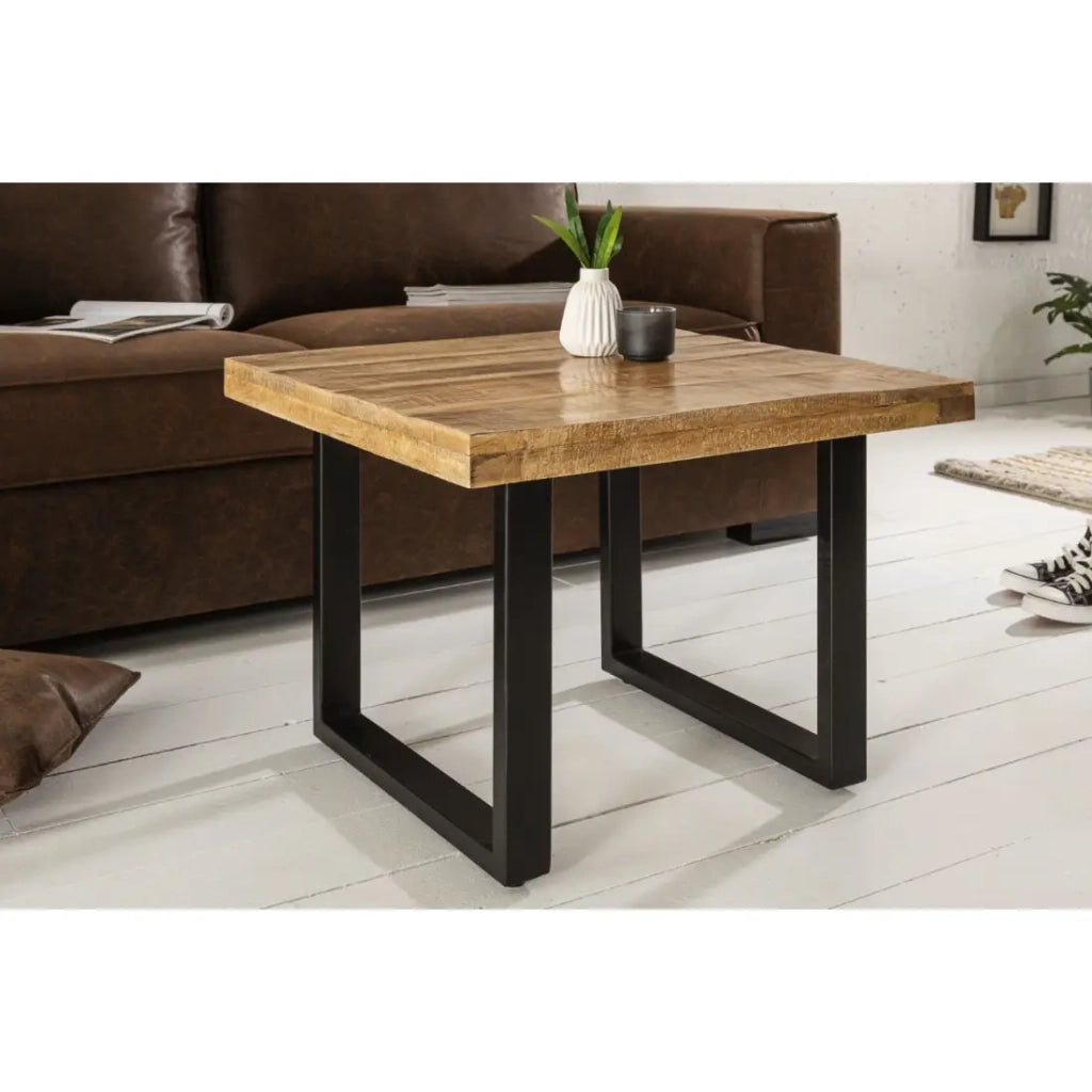 Tavolino LODEN 60 cm in legno massiccio di mango e metallo nero – stile industriale
