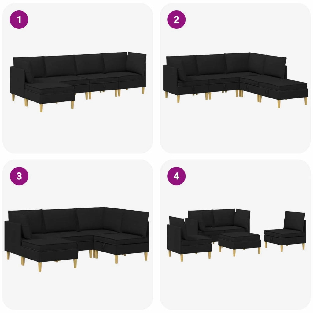 Set di mobili per il soggiorno con cuscino 5 pcs Nero Tessuto 3413686