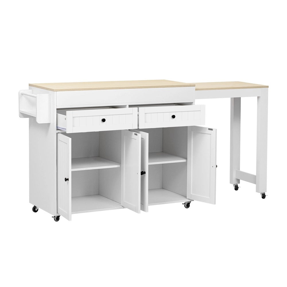 Isola Cucina su Ruote Allungabile con Piano e Cassetti ¨C Xylo ¨C Bianco/Naturale