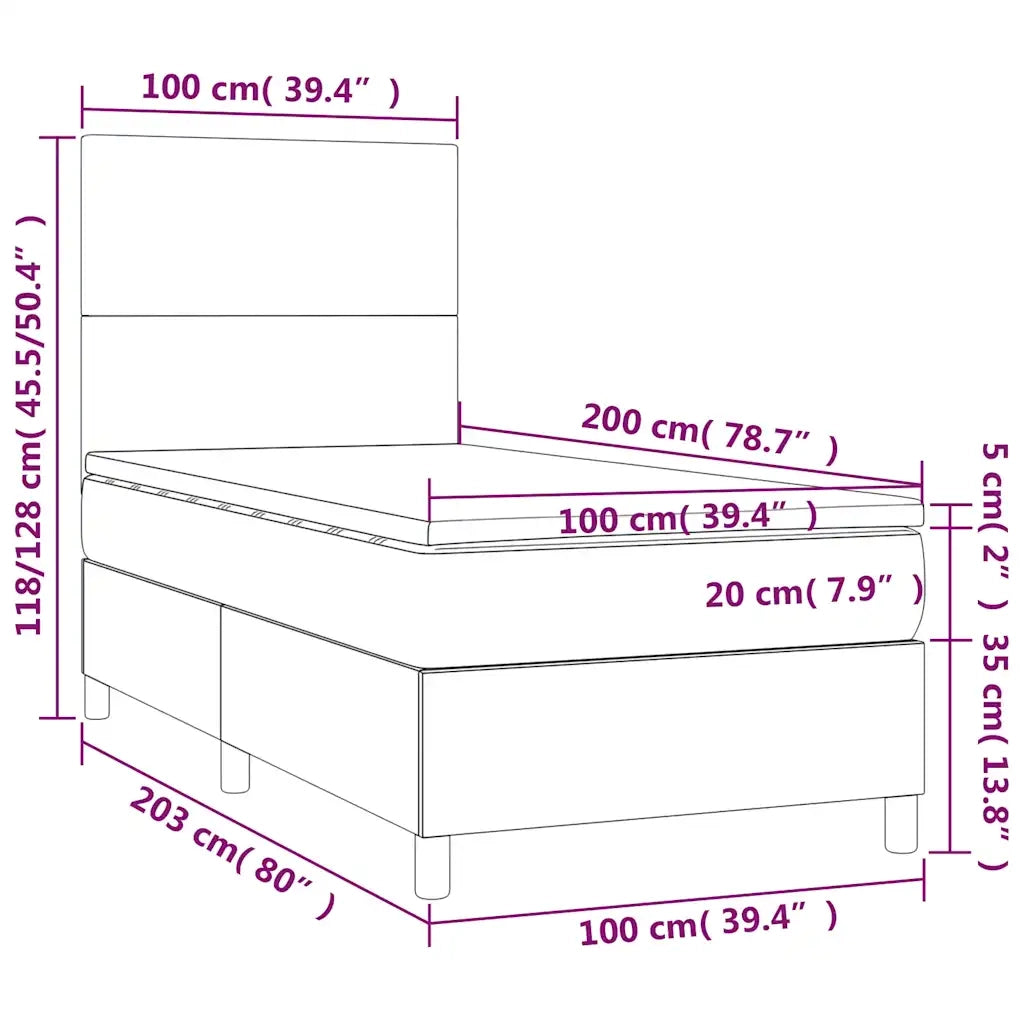Letto a Molle con Materasso e LED Blu Scuro 100x200 cm 3135991