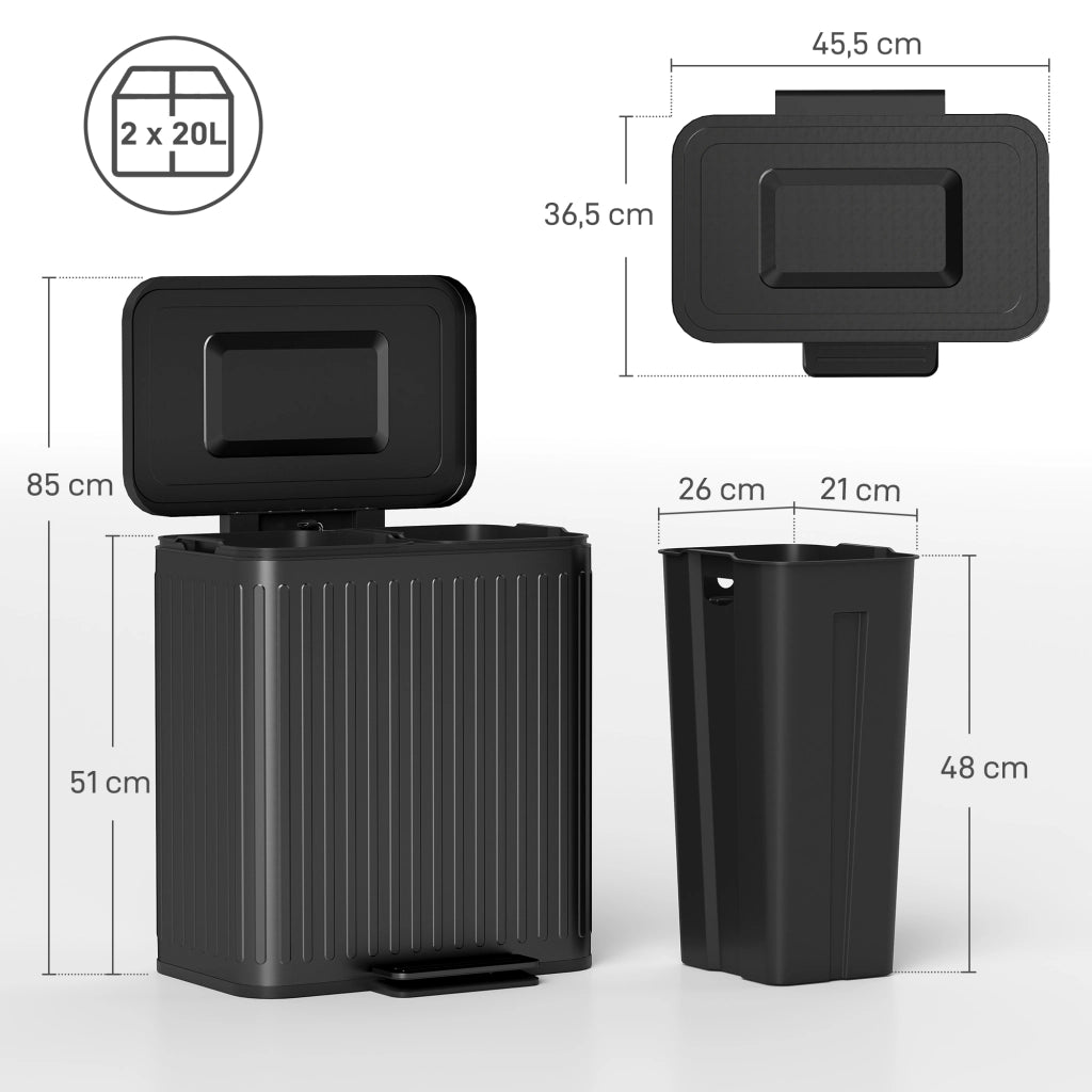 Cestino per la raccolta differenziata ¨C zephmum ¨C 2x20L, pedale, plastica e metallo, nero