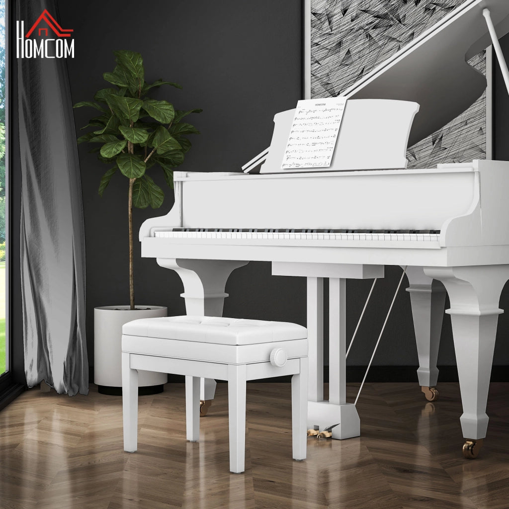 Sgabello Regolabile con Seduta Imbottita e Vano Portaoggetti ¨C Minimal ¨C Bianco 33x48-58 cm