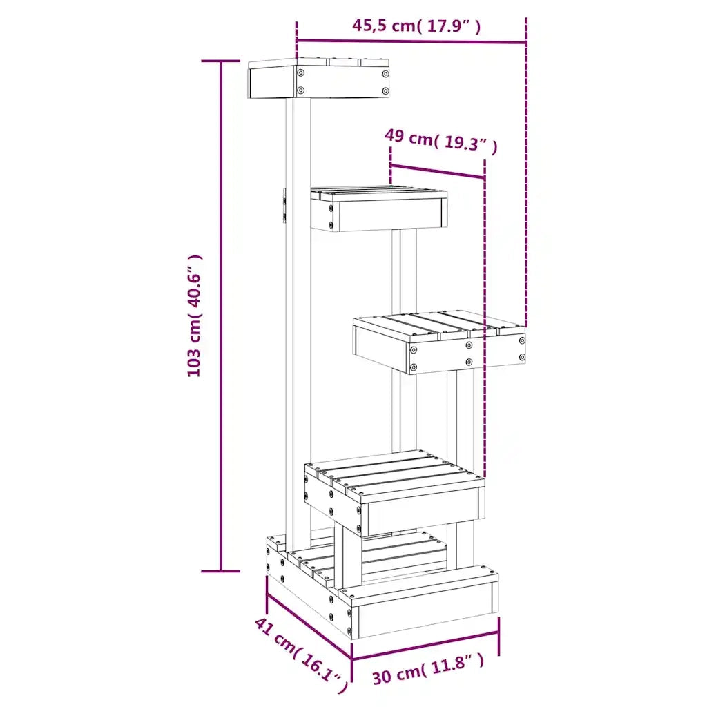 Albero per Gatti 45,5x49x103 cm in Legno Massello di Pino CFW4715949