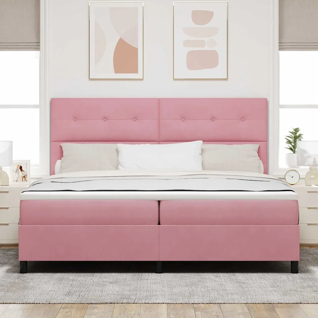 Letto a Sorgente LED con materasso Rosa 200 x 200 cm Tessuto