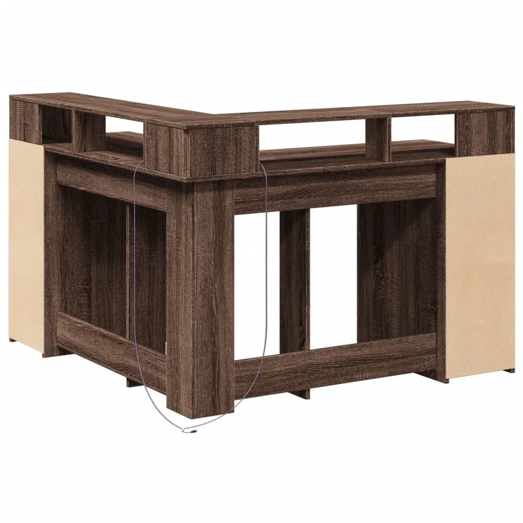 Scrivania tavolo postazione di lavoro mobile per computer studio e luci a LED legno ingegnerizzato di rovere marrone 02_0023793